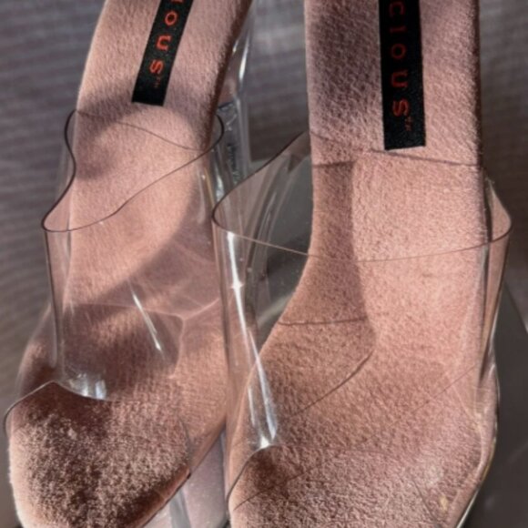 VTG LUCIOUS Centerfold-701G BAby Pink Glitter / Clear 6 3/4 Spike Heels Sz 9 NEW - Picture 5 of 13